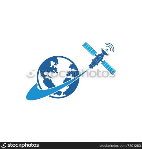 satellite with earth vector icon illustration design template