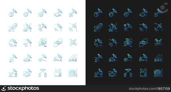 Satellites types gradient icons set for dark and light mode for dark and light mode. Thin line contour symbols bundle. Isolated vector outline illustrations collection on black and white. Satellites types gradient icons set for dark and light mode for dark and light mode