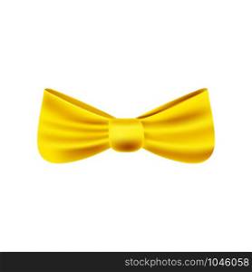 Satin golden bow tie, bright gold yellow ribbon isolated on transparent background. Vector illustration for your design.