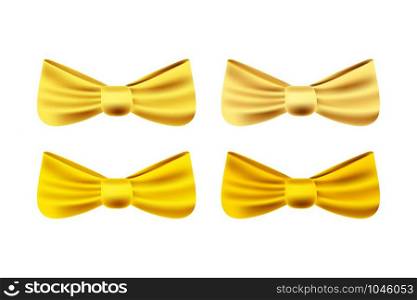 Satin golden bow tie, bright gold yellow ribbon isolated on white background. Vector illustration for your design.