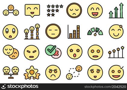 Satisfaction level icons set outline vector. Customer smile. Good face. Satisfaction level icons set vector flat