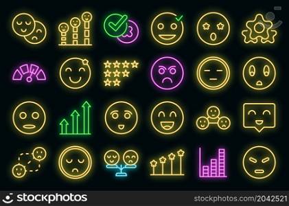 Satisfaction level icons set outline vector. Customer smile. Good face. Satisfaction level icons set vector neon