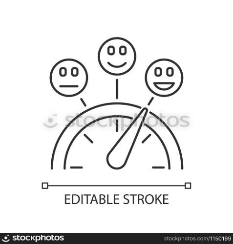 Satisfaction level linear icon. Good, neutral and bad experience. Emotion meter. Scale with emoticons. Thin line illustration. Contour symbol. Vector isolated outline drawing. Editable stroke