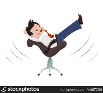 Satisfied businessman. Color image of a happy successful young businessman in a chair. Symbol of good luck and success in business. Stock vector illustration