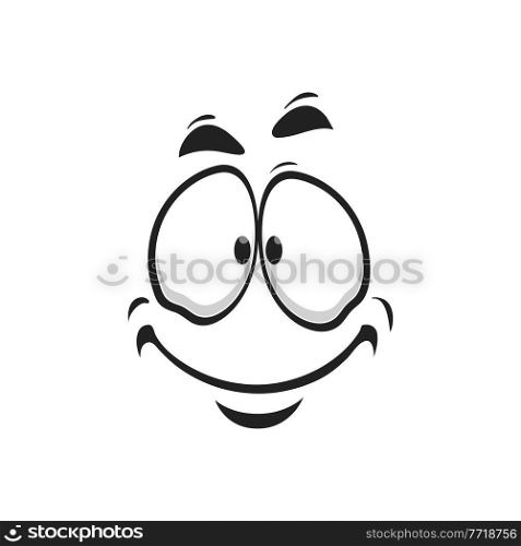 Satisfied emoji, support center bot avatar with kind smile isolated laughing head, world smile day symbol. Happy smiley with laughing mouth, emoticon emoji sticker, person chatbot in good mood. Emoticon in good mood isolated happy smiley emoji