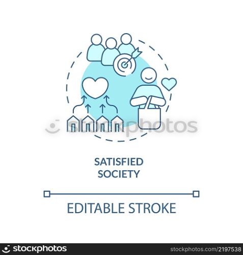 Satisfied society turquoise concept icon. Demand and supply. Market economy pros abstract idea thin line illustration. Isolated outline drawing. Editable stroke. Arial, Myriad Pro-Bold fonts used. Satisfied society turquoise concept icon