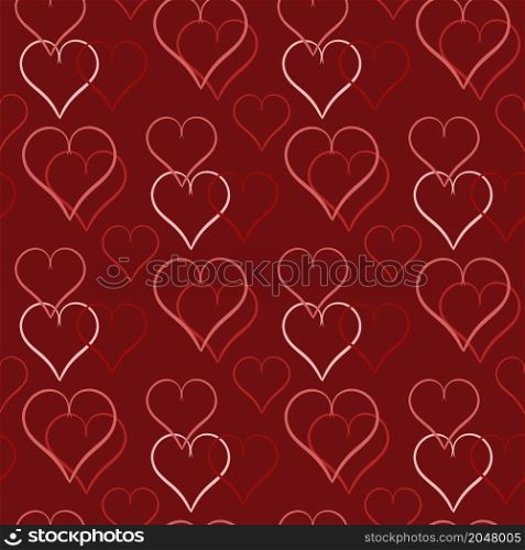 Saturated seamless pattern with hearts vector illustration. Beautiful passionate burgundy background with hearts. Template for fabric, wallpaper, packaging and paper. Saturated seamless pattern with hearts vector illustration