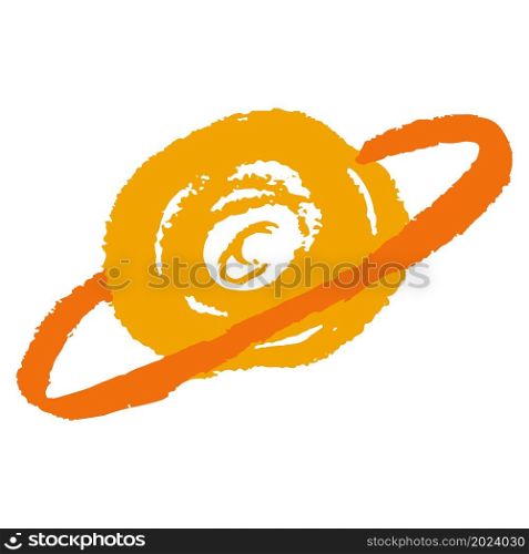 Saturn. Icon in hand draw style. Drawing with wax crayons, colored chalk, children&rsquo;s creativity. Vector illustration. Sign, symbol, pin, sticker. Icon in hand draw style. Drawing with wax crayons, children&rsquo;s creativity