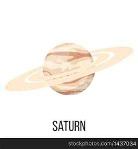 Saturn planet isolated on white background. Planet of solar system. Cartoon style vector illustration for any design.