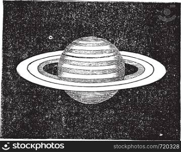 Saturn with its Rings, vintage engraving. Old engraved illustration of Saturn with its rings.