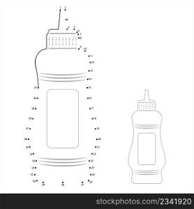 Sauce Bottle Icon Connect The Dots, Ketchup Bottle Icon Vector Art Illustration, Puzzle Game Containing A Sequence Of Numbered Dots