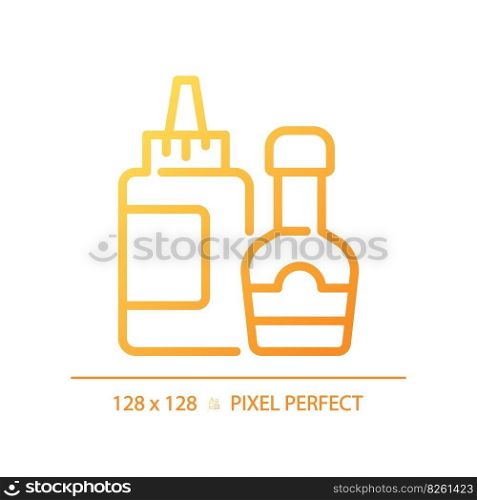 Sauce pixel perfect gradient linear vector icon. Salad dressing. Meal accompaniment. Flavor enhancer. Condiments aisle. Thin line color symbol. Modern style pictogram. Vector isolated outline drawing. Sauce pixel perfect gradient linear vector icon