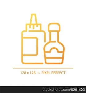 Sauce pixel perfect gradient linear vector icon. Salad dressing. Meal accompaniment. Flavor enhancer. Condiments aisle. Thin line color symbol. Modern style pictogram. Vector isolated outline drawing. Sauce pixel perfect gradient linear vector icon