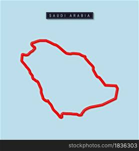 Saudi Arabia bold outline map. Glossy red border with soft shadow. Country name plate. Vector illustration.. Saudi Arabia bold outline map. Vector illustration