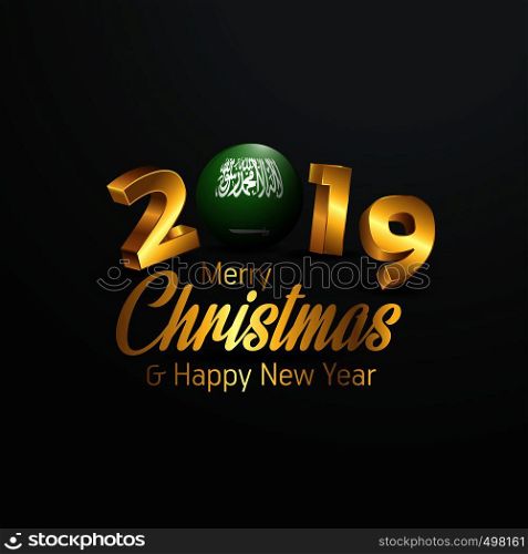 Saudi Arabia Flag 2019 Merry Christmas Typography. New Year Abstract Celebration background