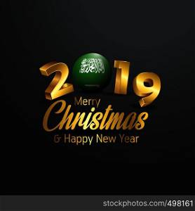 Saudi Arabia Flag 2019 Merry Christmas Typography. New Year Abstract Celebration background