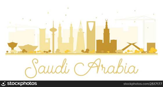 Saudi Arabia golden skyline silhouette. Vector illustration. Simple flat concept for tourism presentation, banner, placard or web site. Business travel concept. Cityscape with landmarks