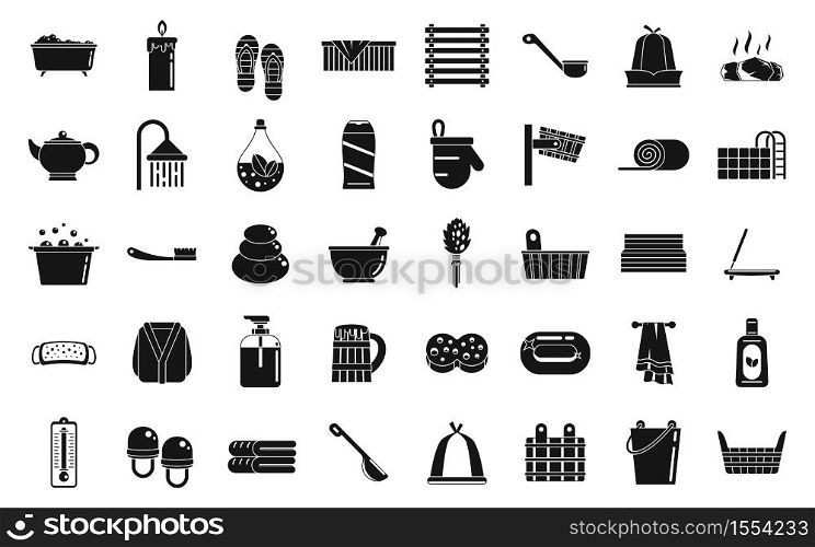 Sauna shower icons set. Simple set of sauna shower vector icons for web design on white background. Sauna shower icons set, simple style