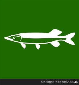 Saury icon white isolated on green background. Vector illustration. Saury icon green