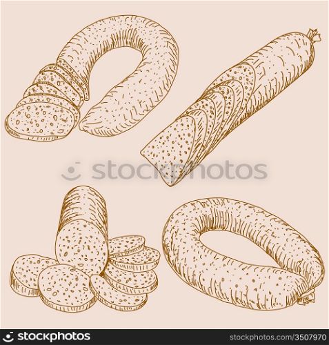sausage collection isolated on white background