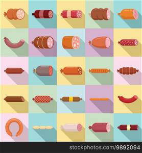 Sausage icons set. Flat set of sausage vector icons for web design. Sausage icons set, flat style