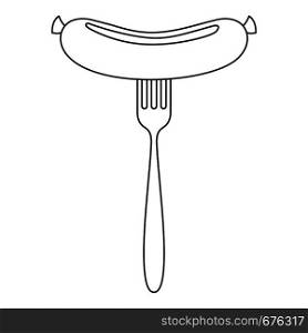 Sausage in fork icon. Outline illustration of sausage in fork vector icon for web. Sausage in fork icon, outline style.