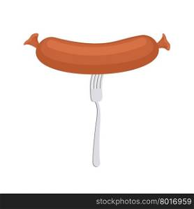 Sausage on a fork. Delicacy meat food. Vector illustration