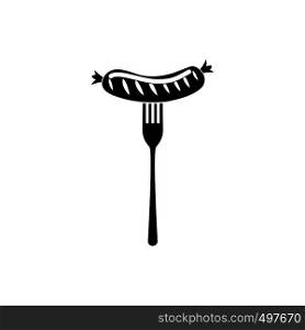 Sausage on a fork icon. Black simple style. Sausage on a fork icon