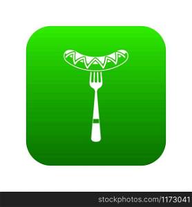 Sausage on a fork icon digital green for any design isolated on white vector illustration. Sausage on a fork icon digital green