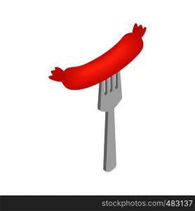 Sausage on a fork isometric 3d icon on a white background. Sausage on a fork isometric 3d icon
