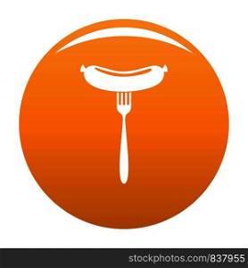 Sausage on fork icon. Simple illustration of sausage on fork vector icon for any design orange. Sausage on fork icon vector orange