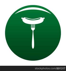 Sausage on fork icon. Simple illustration of sausage on fork vector icon for any design green. Sausage on fork icon vector green