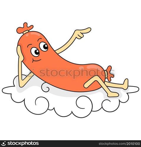 sausages are laying down relaxing on the clouds
