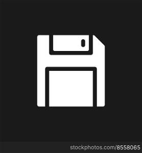 Save dark mode glyph ui icon. Floppy disk. Simple filled line element. User interface design. White silhouette symbol on black space. Solid pictogram for web, mobile. Vector isolated illustration. Save dark mode glyph ui icon