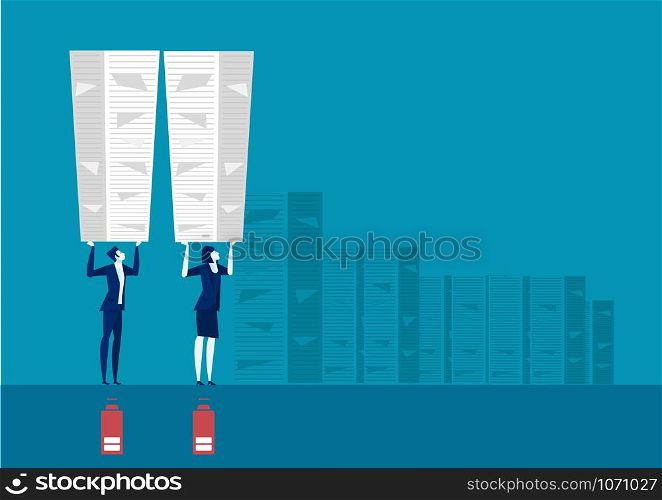 Save Download Preview businessman holding many paper with low battery hard working concept illustrator
