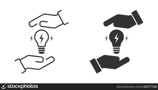 Save electricity symbol. Bulb in hands icon. Vector illustration.