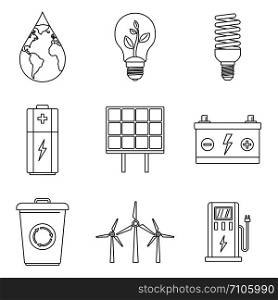 Save energy icon set. Outline set of save energy vector icons for web design isolated on white background. Save energy icon set, outline style
