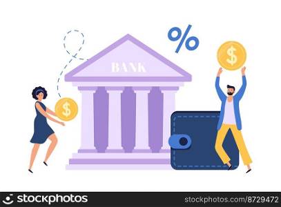 Save investment concept, deposit and get cash from bank. Deposit for business investment financial vector illustration. Save investment concept, deposit and get cash from bank