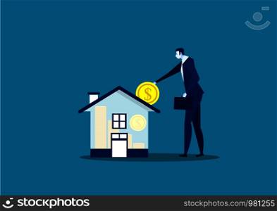 Save money for house property by businessman vector illustrator