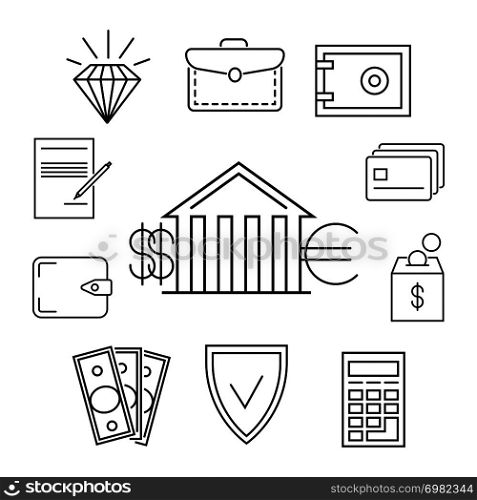 Save money or finance line art concept. Investment and wealth, vector illustration. Save money or finance line art concept