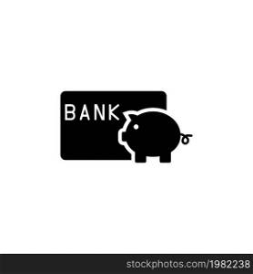 Save Money Piggy Bank with Credit Card. Flat Vector Icon. Simple black symbol on white background. Save Money Piggy Bank with Credit Card Flat Vector Icon