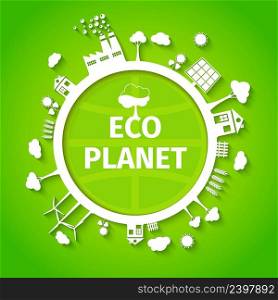 Save nature decorative eco planet clean energy sources solution symbols green background poster print abstract vector illustration