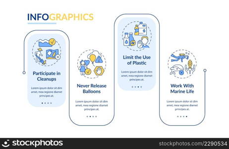 Save ocean from pollution rectangle infographic template. Limit plastic. Data visualization with 4 steps. Process timeline info chart. Workflow layout with line icons. Lato-Bold, Regular fonts used. Save ocean from pollution rectangle infographic template