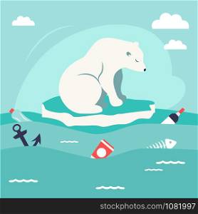 Save oceans concept. Illustration with cute polar bear. Save oceans concept. Illustration with cute polar bear.