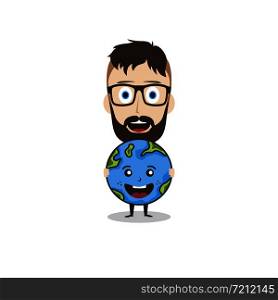 save our planet earth campaign male guy holding sign theme vector. save our planet earth campaign male guy holding sign theme