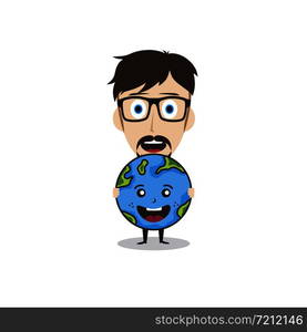 save our planet earth campaign male guy holding sign theme vector. save our planet earth campaign male guy holding sign theme