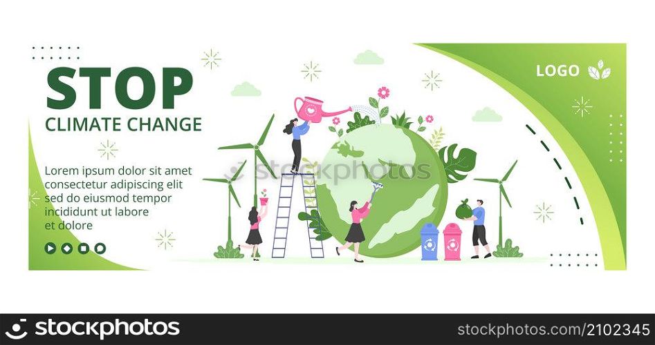 Save Planet Earth Cover Template Flat Design Environment With Eco Friendly Editable Illustration Square Background to Social Media or Greeting Card