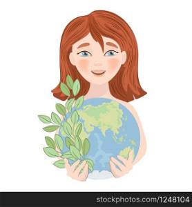 SAVE PLANET Earth Holiday Party Girl Vector Illustration Set