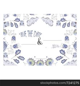 Save the date card. Invitation card for wedding, party or date in vintage retro style with floral ornament Doodle. Vector. Invitation card