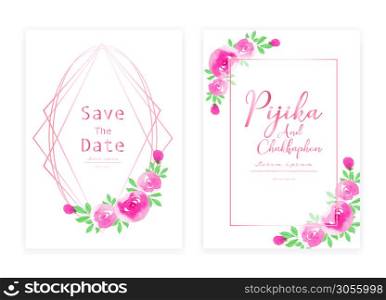 Save the date wedding card. Wedding invitation cards with flower watercolor. Wedding card design vector illustration.